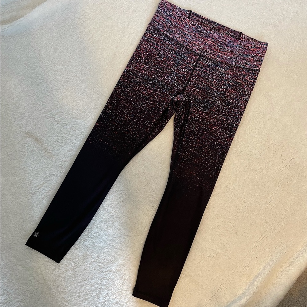 ATHLETA 25” confetti pattern tight M spotted drawstring